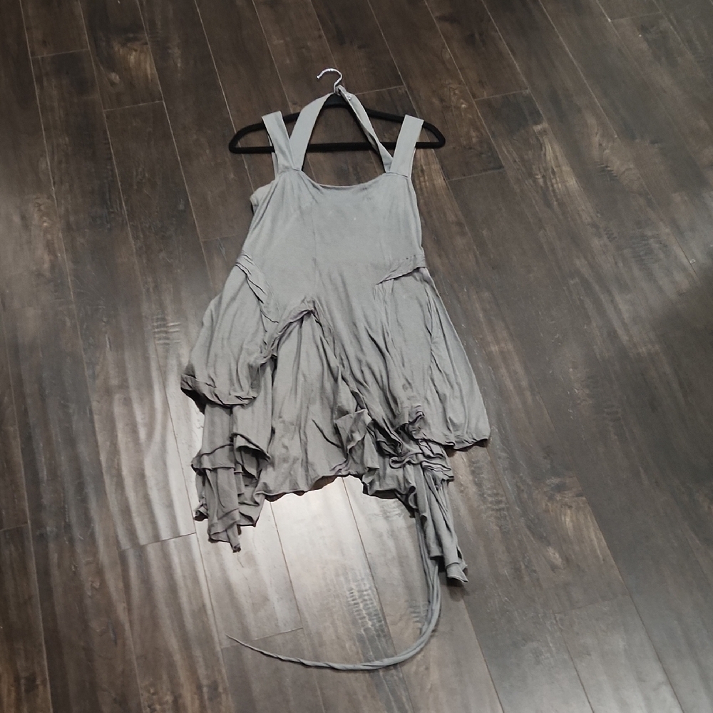 Gray Silver Asymmetrical Ruffled Sundress